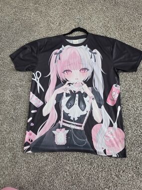 Black & Pink Anime Graphic Tee for Kids - Cute Character Print